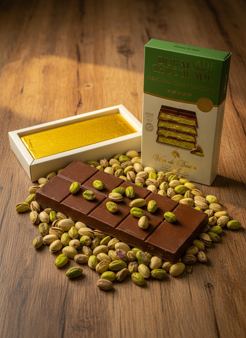 Dubai Style – XXL Chocoladereep 190g met 100% Pistache & Kadayif