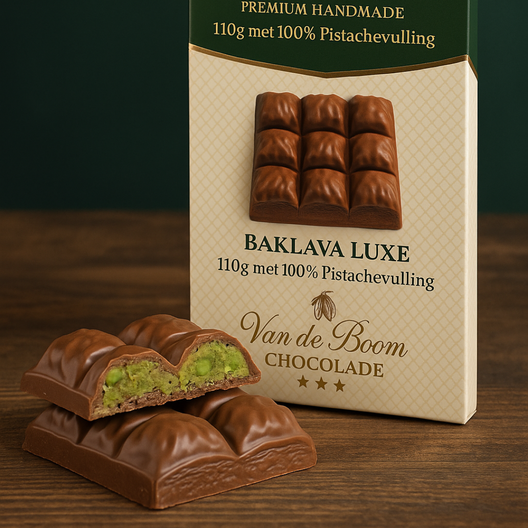 Baklava Luxe - Chocoladereep 110g met 100% Pistachevulling